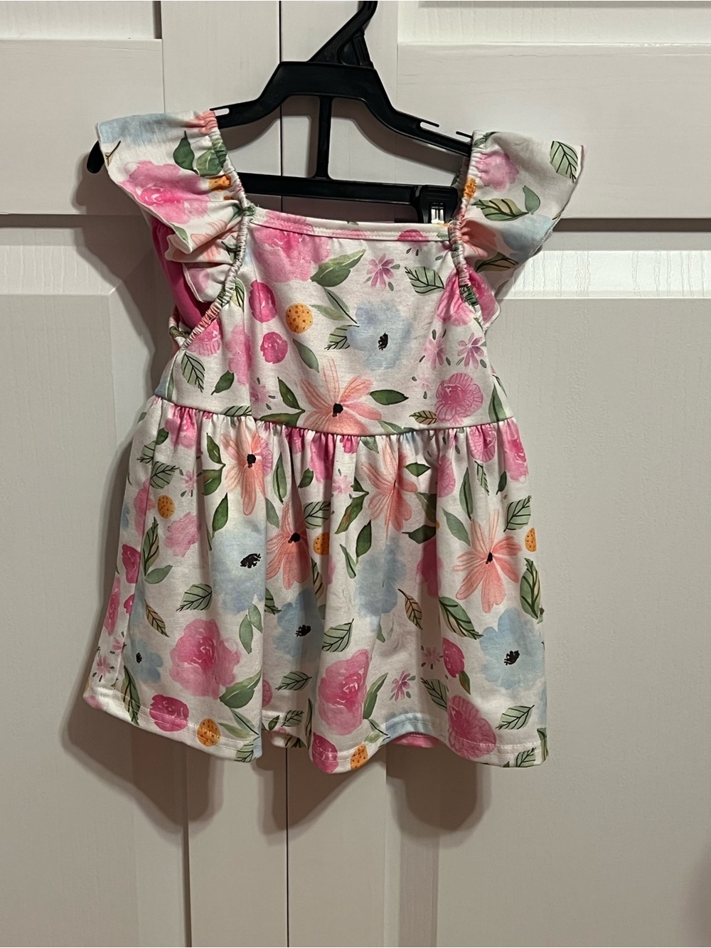 Girls Floral Ruffle Tank Top - Pink & White